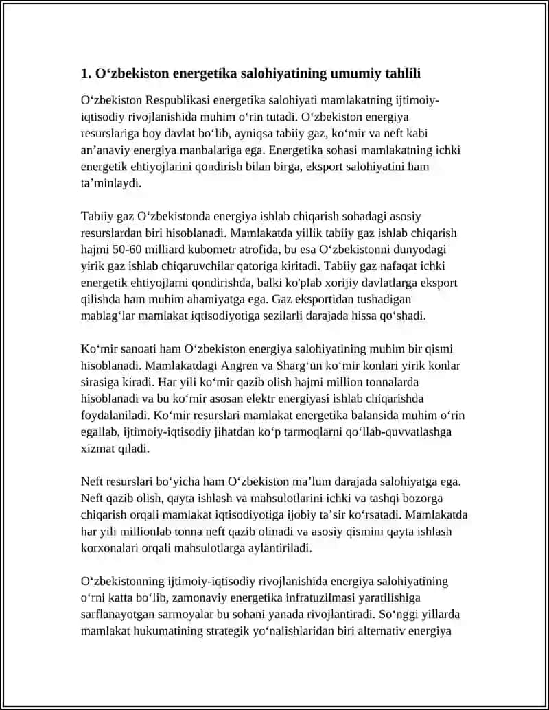 O'ZBEKISTON RESPUBLIKASINING ENERGIYA SALOHIYATI VA IJTIMOIY - IQTISODIY RIVOJLANISHIDA ENERGIYANING O'RNI 4