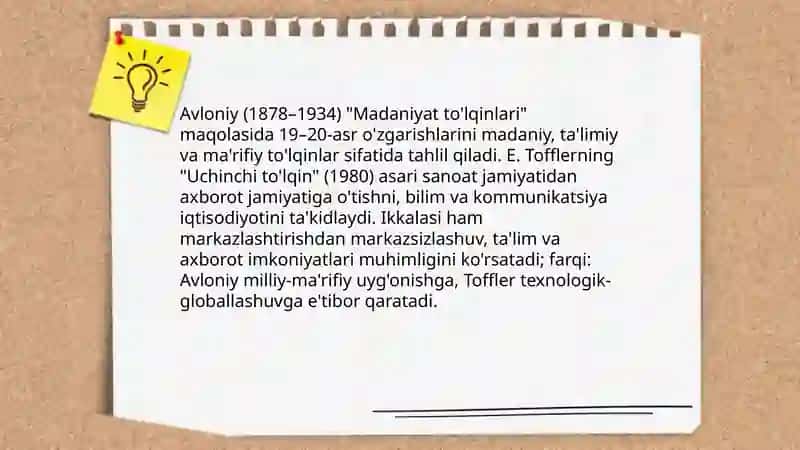 Avloniyning Madaniyat to'lqinlari maqolasi va E.Toflerning uchinchi to'lqin asarini tahlil etish 4