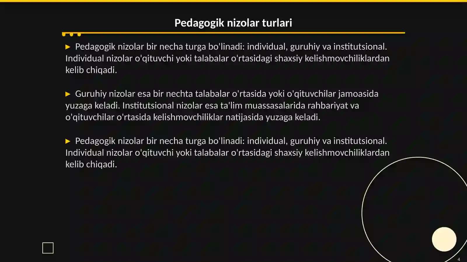 Pedagogik nizolar va ularni bartaraf etish texnologiyasi 4