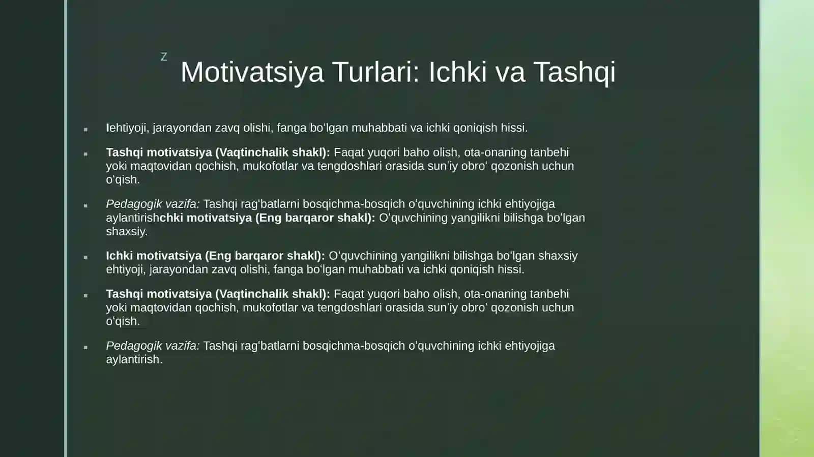 OʻQUVMOTIVATSIYASINIANIQLASH VA UNI RIVOJLANTIRISH USULLARI 4