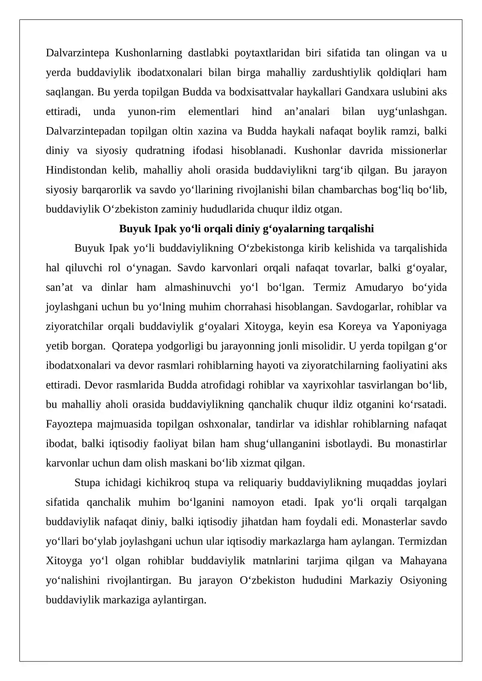 O‘zbekistonda buddaviylik dinining tarixiy ildizlari (Qoratepa, Fayoztepa, Dalvarzintepa) va hozirgi zamon 4