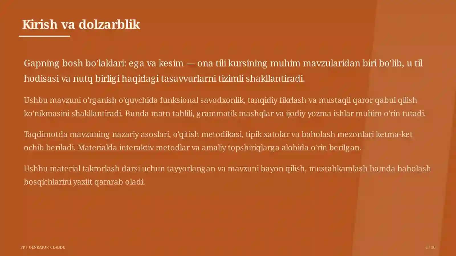 Gapning bosh bo'laklari: ega va kesim (8-sinf) 4