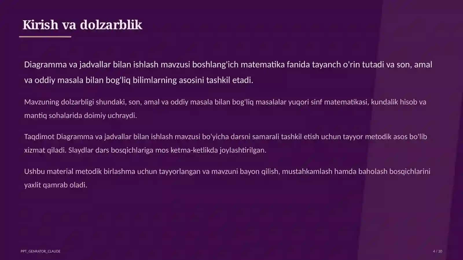 Diagramma va jadvallar bilan ishlash (4-sinf) 4