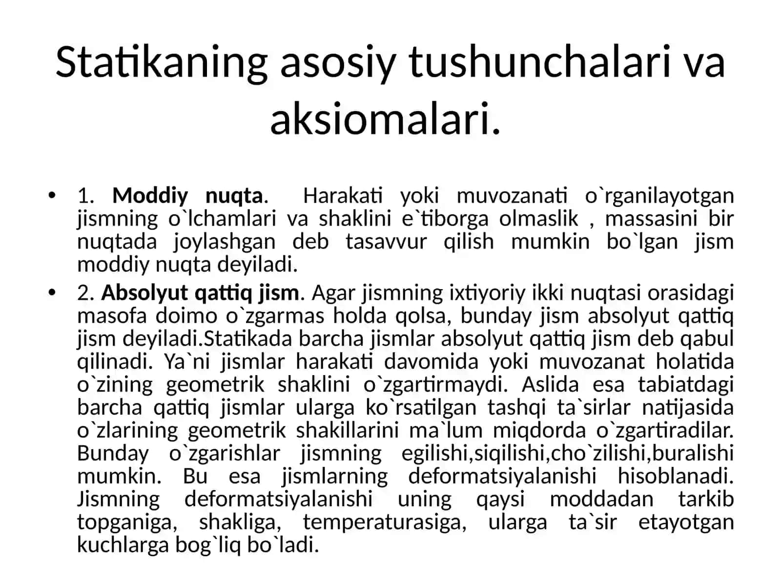 Qattiq jismlar statikasining asosiy tushunchalari va aksiomalari 4