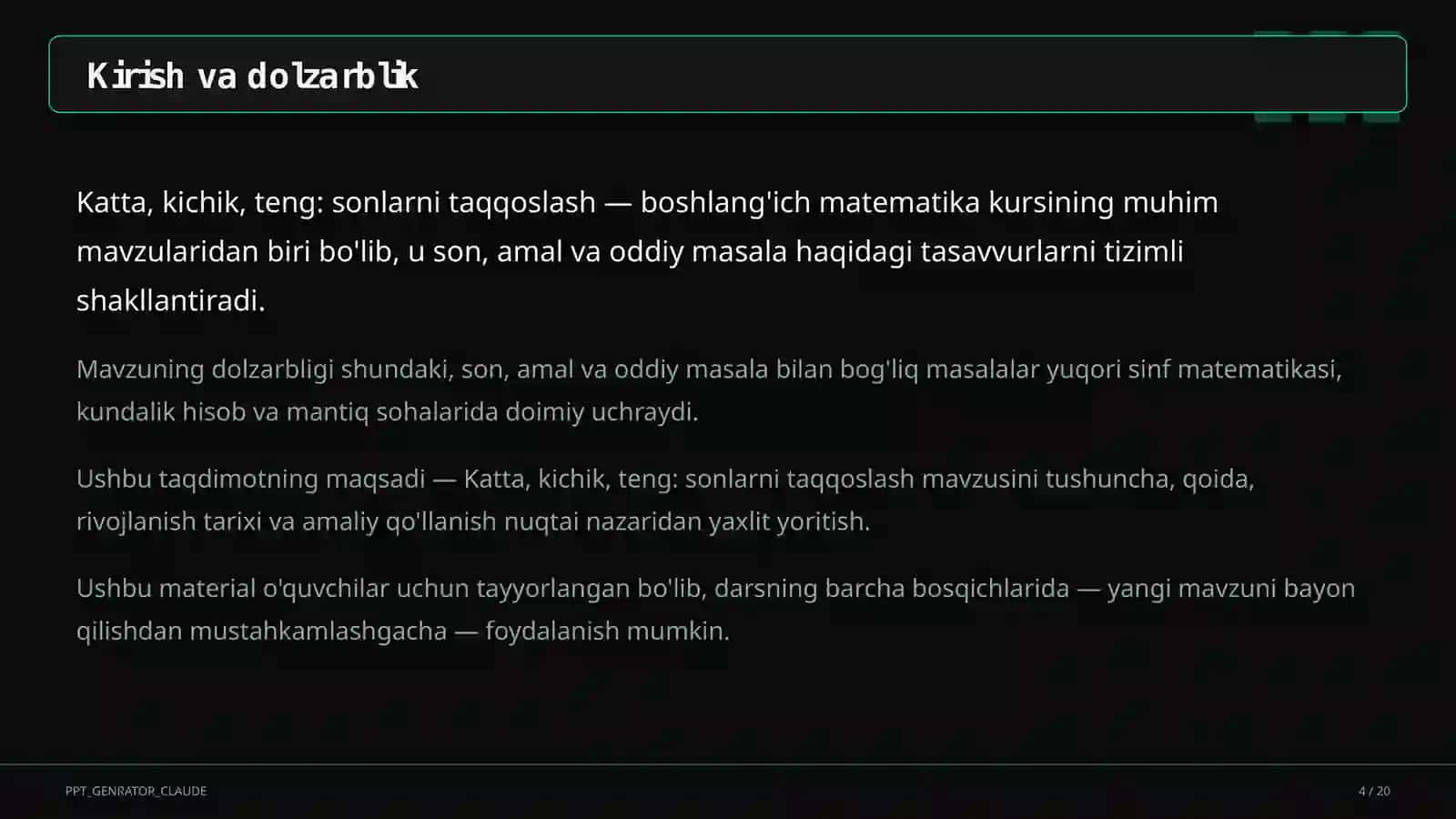 Katta, kichik, teng: sonlarni taqqoslash (1-sinf) 4