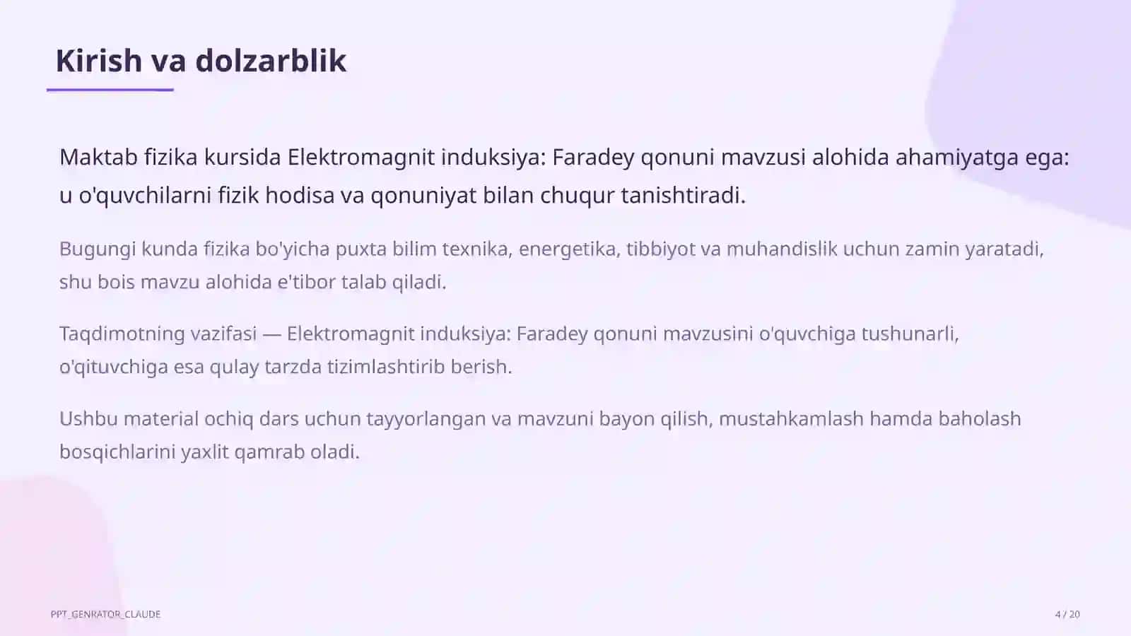 Elektromagnit induksiya: Faradey qonuni (11-sinf) 4