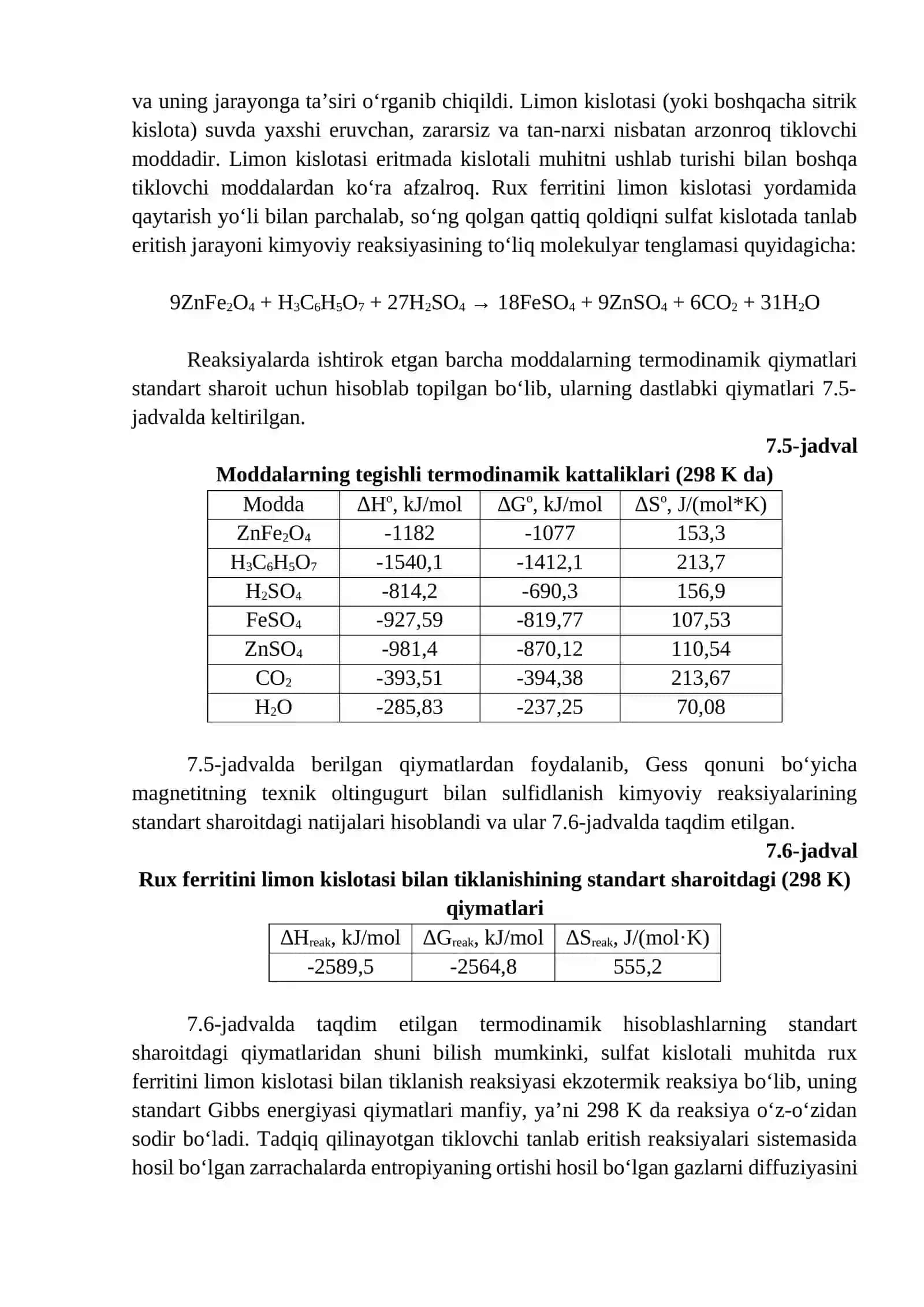 Rux ferritini limon kislotasi bilan tiklovchi tanlab eritish jarayonining mexanizmi 4