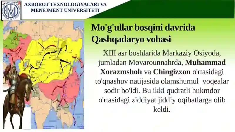 QASHQADARYO VOHASIMO‘G‘ULLAR BOSQINI DAVRIDA. AMIR TEMUR VA TEMURIYLAR DAVRIDA QASHQADARYO VOHASI. XONLIKLAR DAVRIDAGI SIYOSIY HAYOT VA QASHQADARYO VOHASI 4