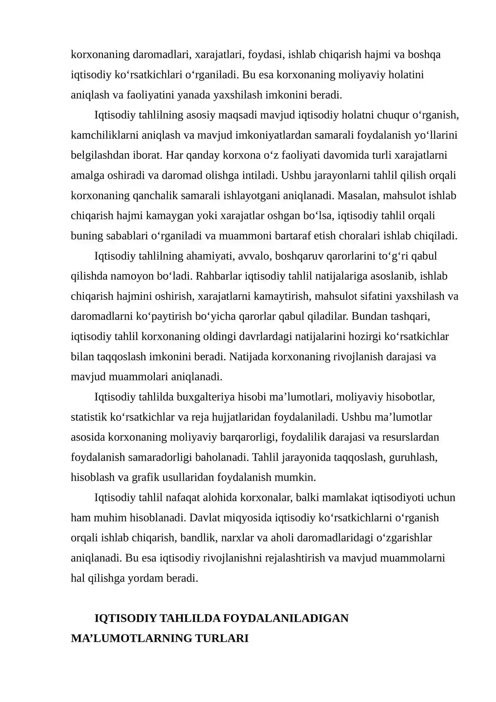 IQTISODIY TAHLILDA MA’LUMOTLARNING TURLARI, MANBALARI VA ULARDAN FOYDALANISH USULLARI 4