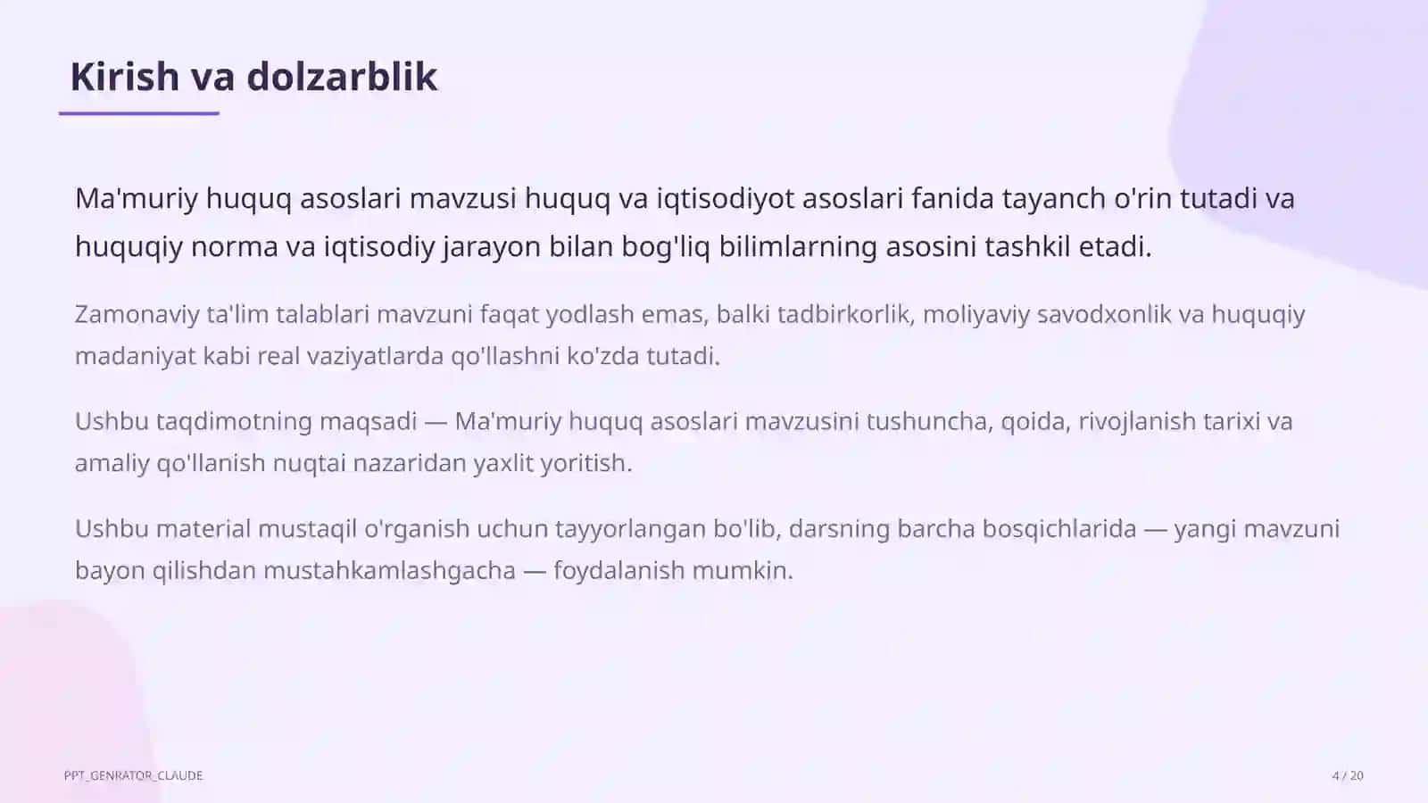 Ma'muriy huquq asoslari (10-sinf) 4