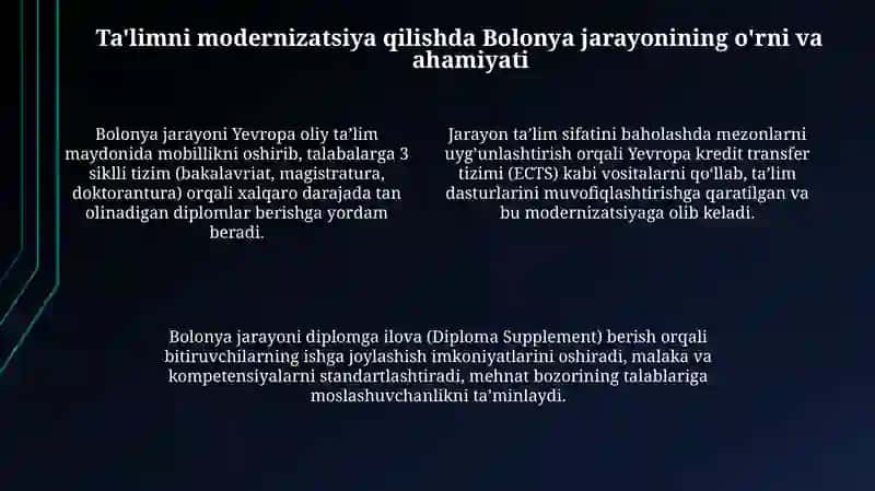 Bolonya jarayonlari va uning taʼlimni modernizatsiyalashdagi roʻli 4