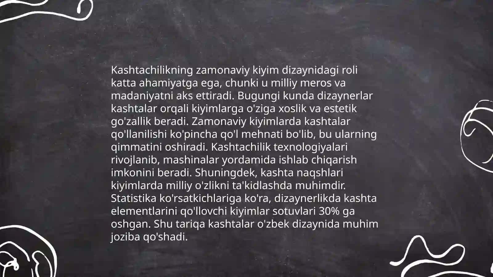 Kashtachilikni zamonaviy kiyimlarda aks ettirish va uy rozgor buyumlari tayyorlash texnologiyasi 4