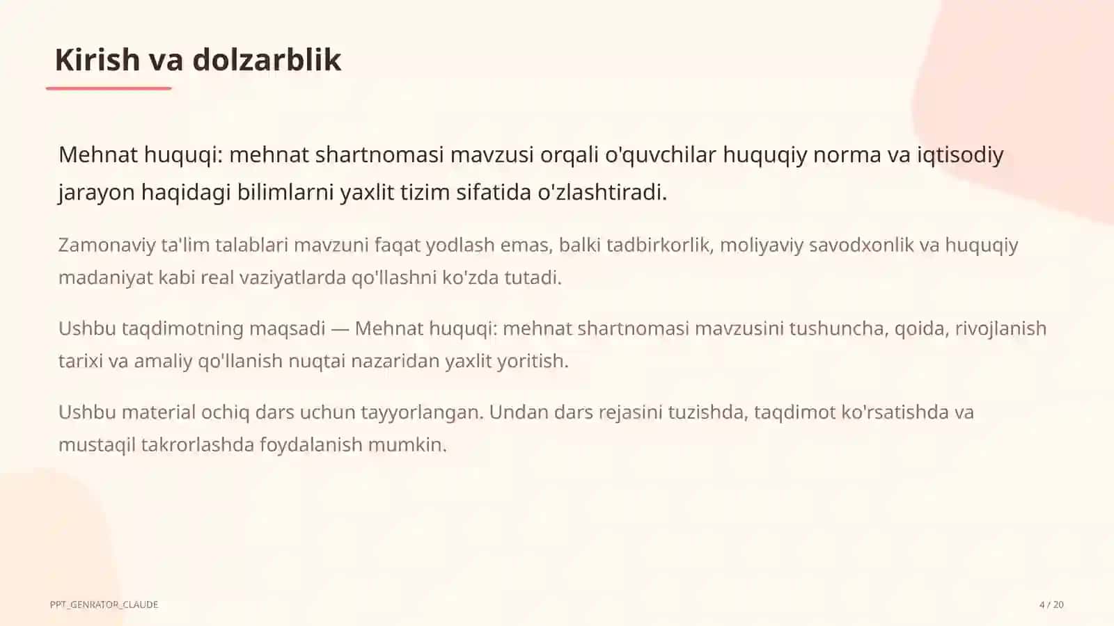 Mehnat huquqi: mehnat shartnomasi (9-sinf) 4