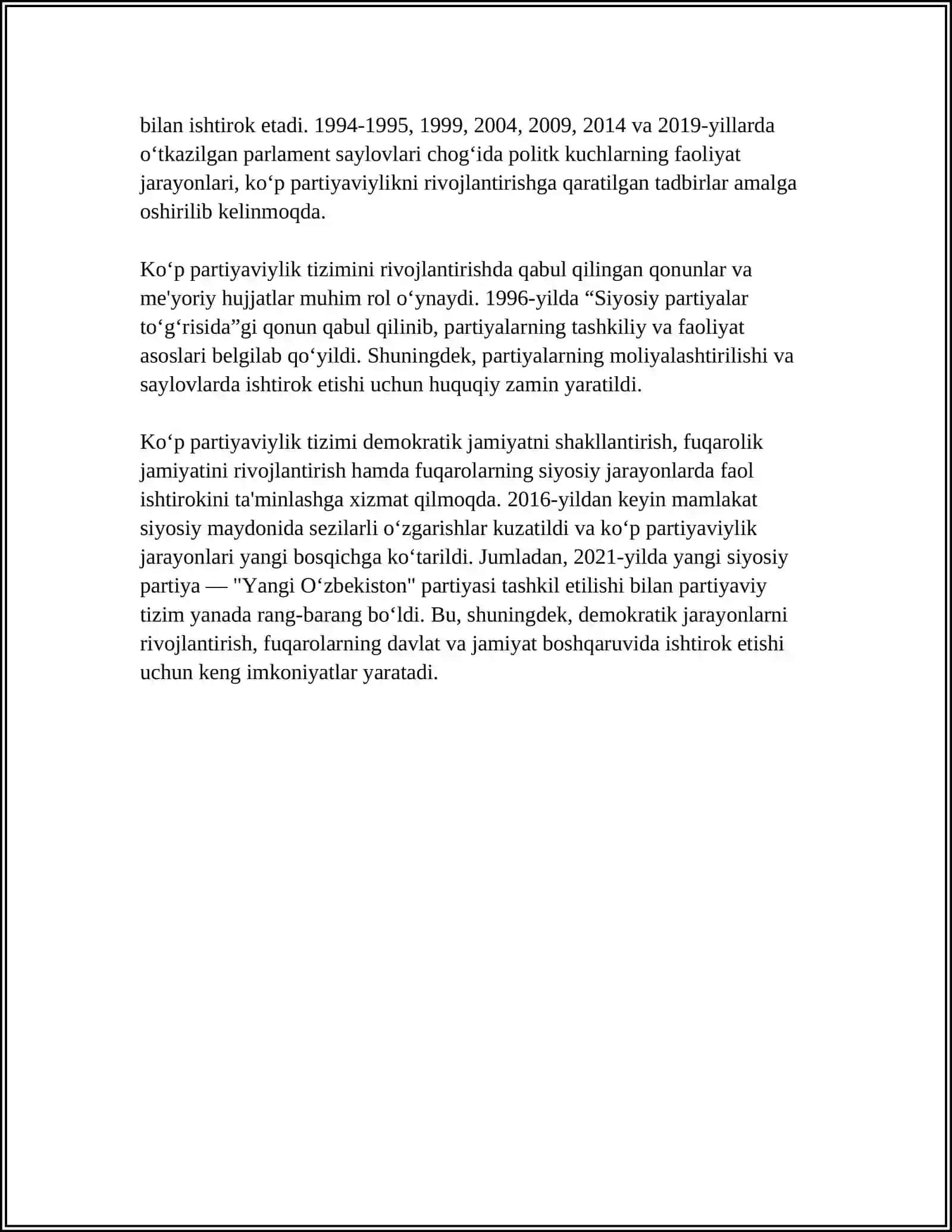 O'ZBEKISTON RESPUBLIKASIDA KOP PARTIYAVIYLIK SIYOSATI 4