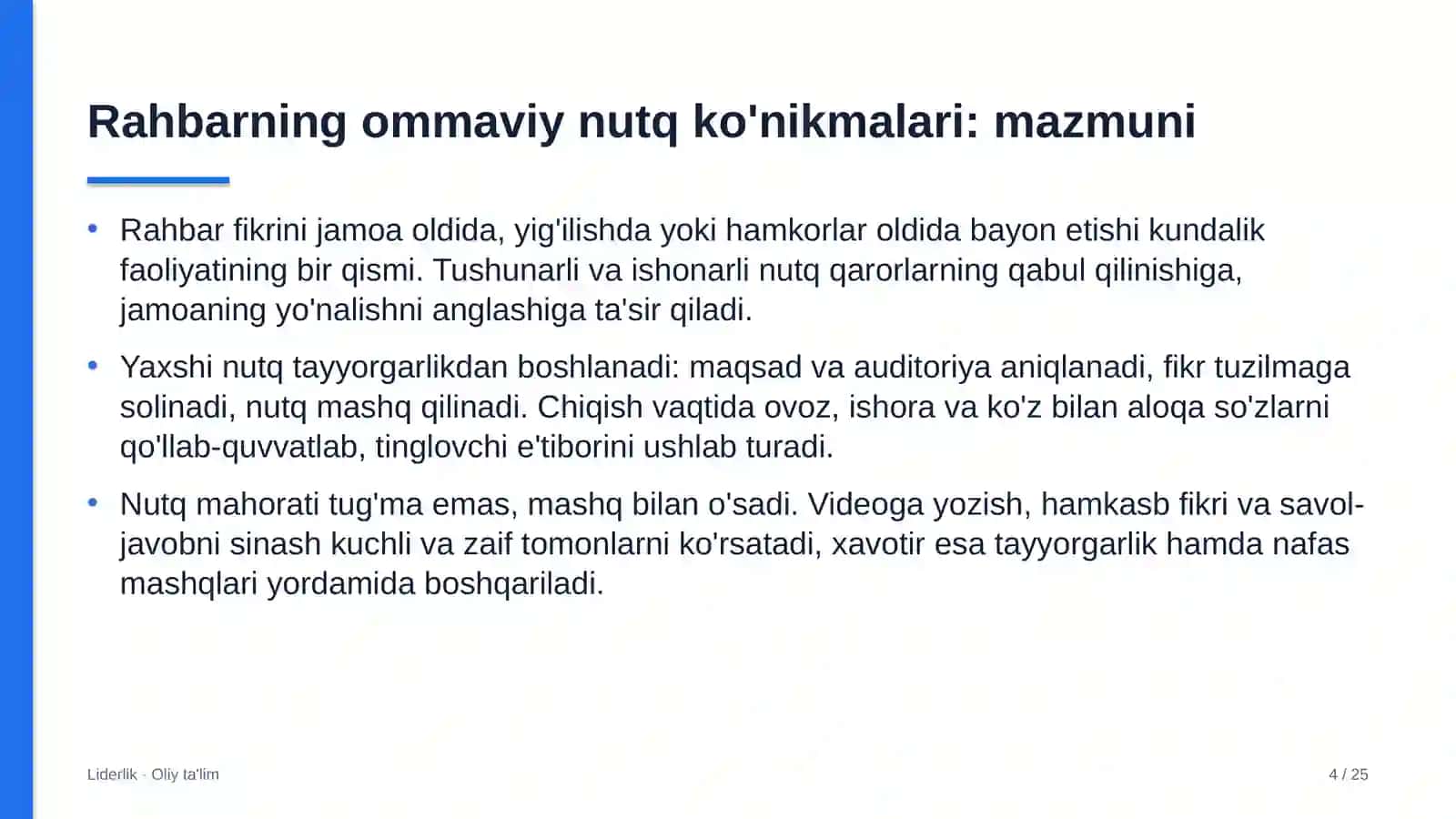 Liderlik · Oliy ta'lim 4
