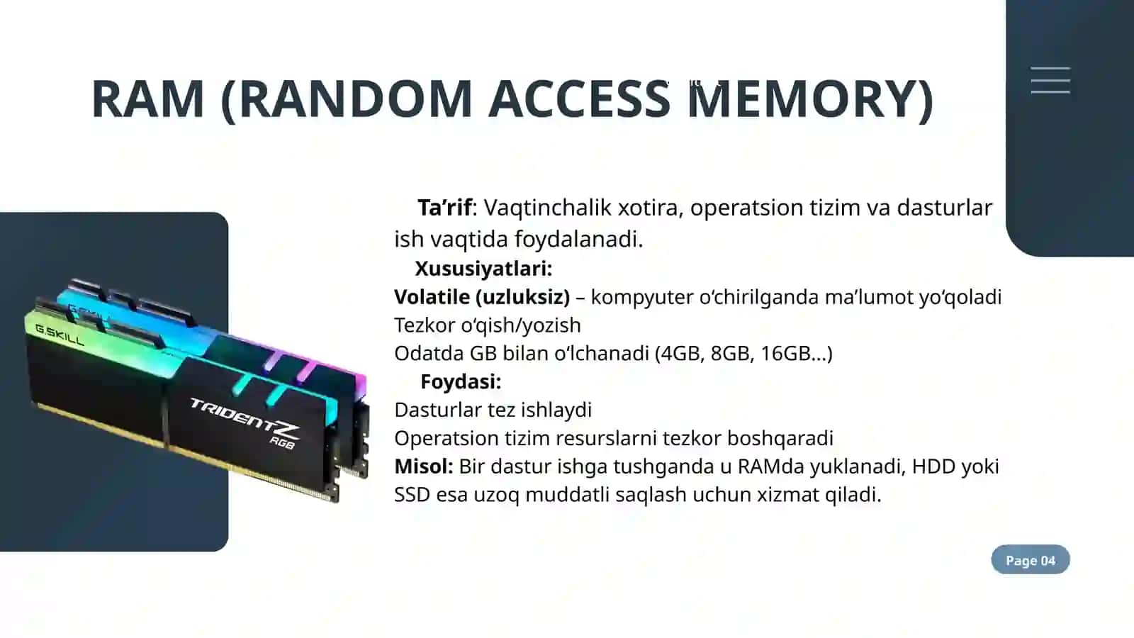 KOMPYUTER ARXITEKTURASI: PROCESSOR, RAM, ROM, HDD, SSD 4
