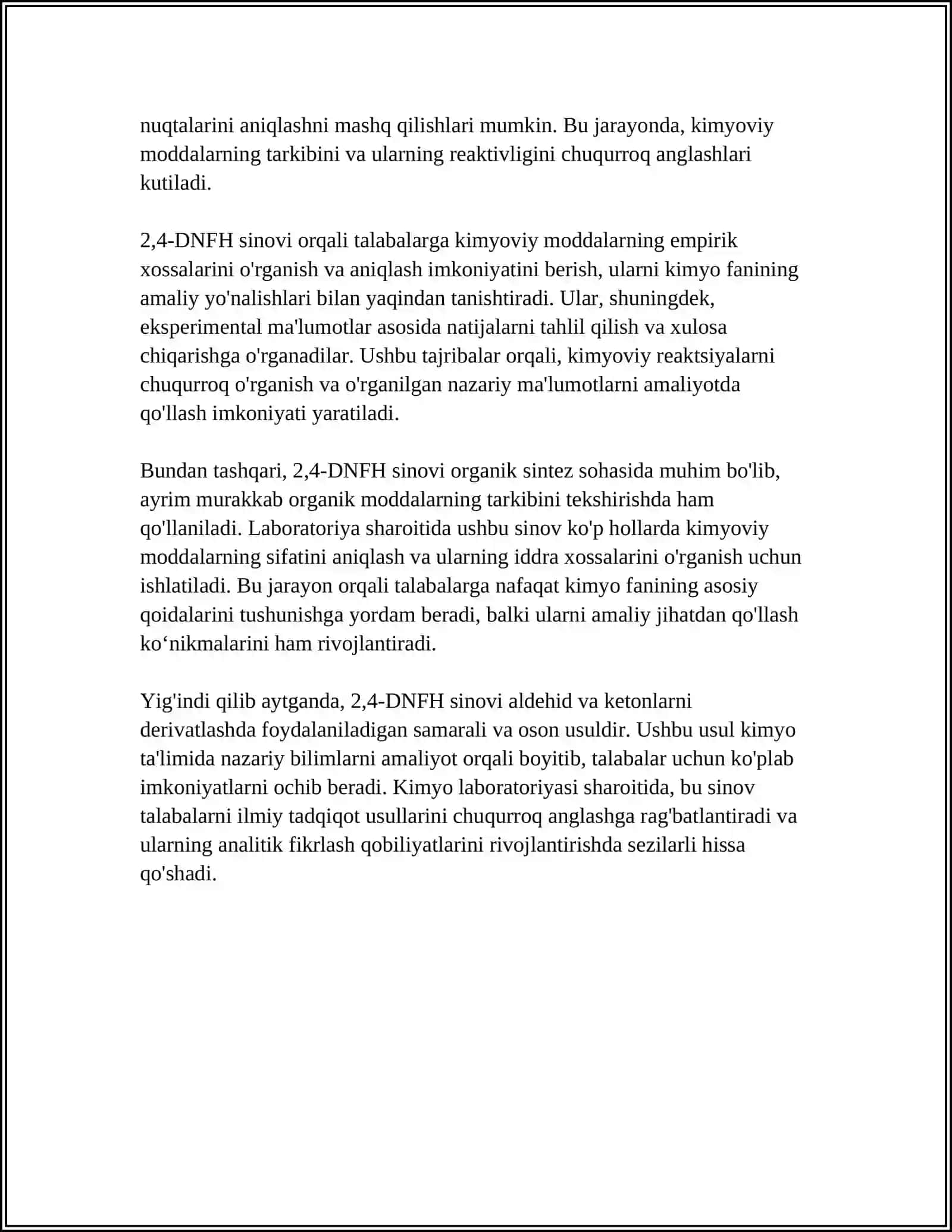 ALDEGIDLAR VA KETONLAR MAVZUSINI OQITISHGA OID TAJRIBALARNI ISHLAB CHIQISH 4