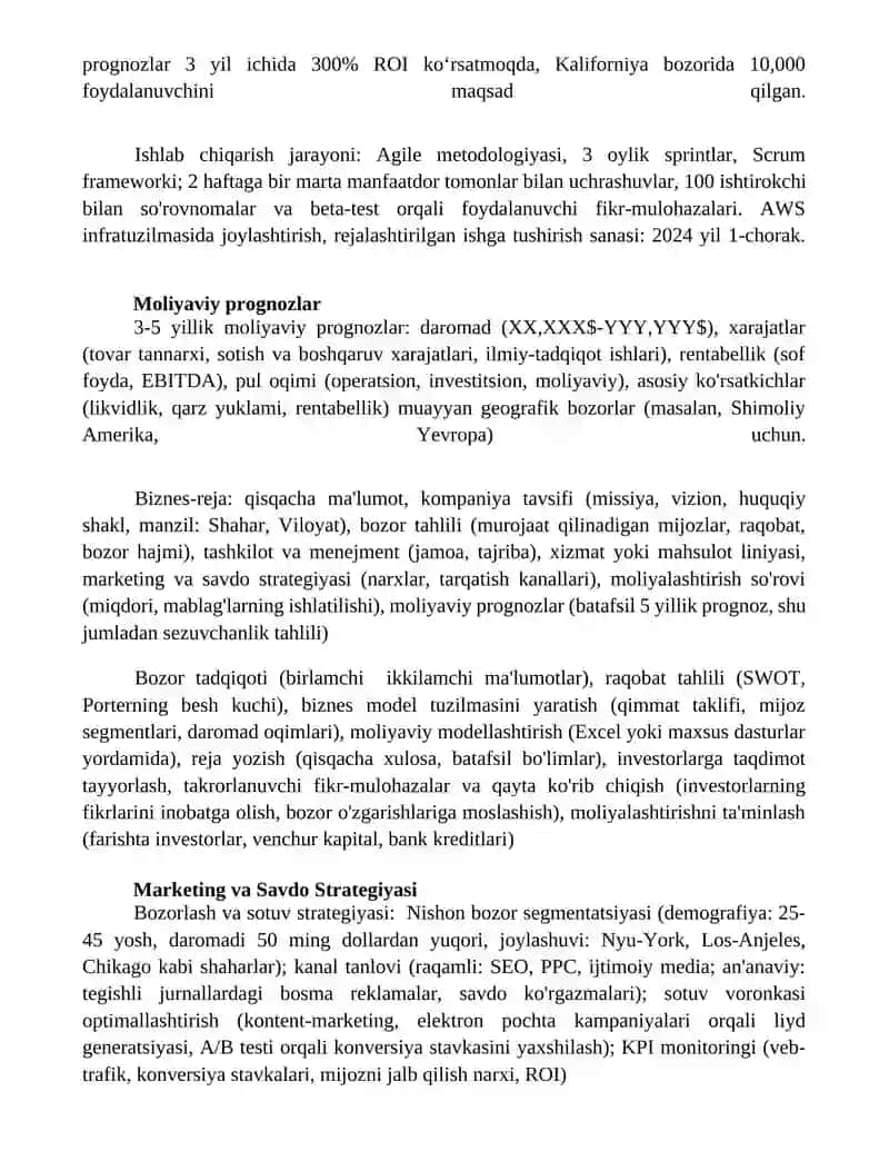 Biznes reja, uning mazmuni va ishlab chiqish tartibi 4