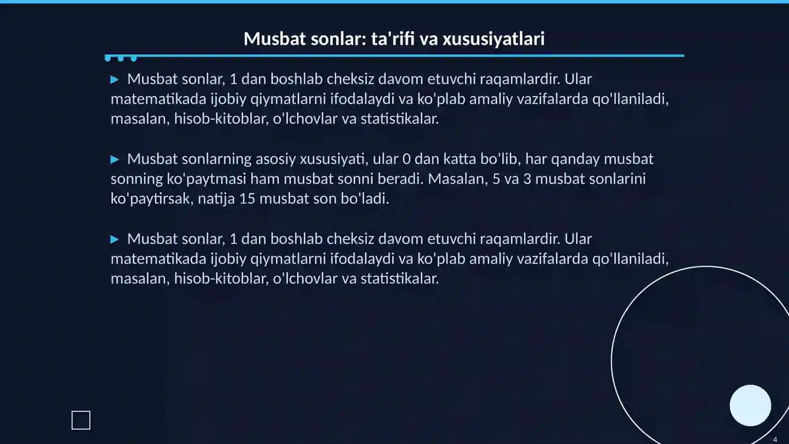 Musbat va manfiy sonlar butun sonlar 4