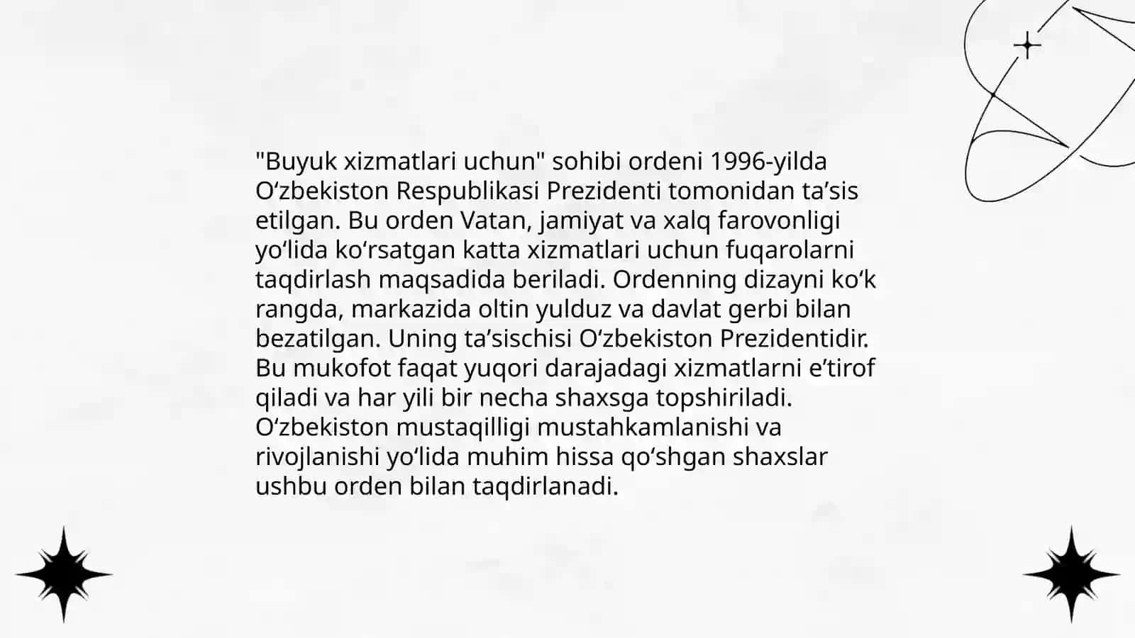 "Buyuk xizmatlari uchun" sohibi ordeni 4