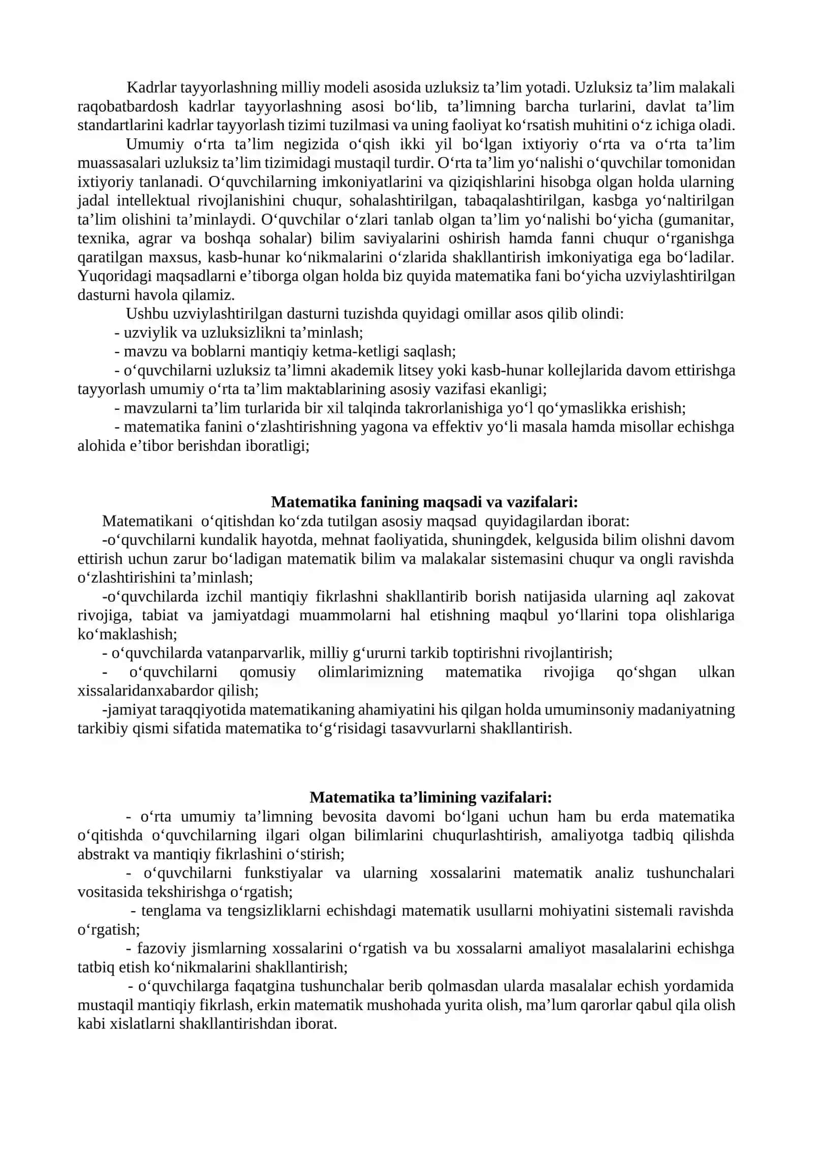 Matematika 2-kurs texnikumlar uchun O'MT 4
