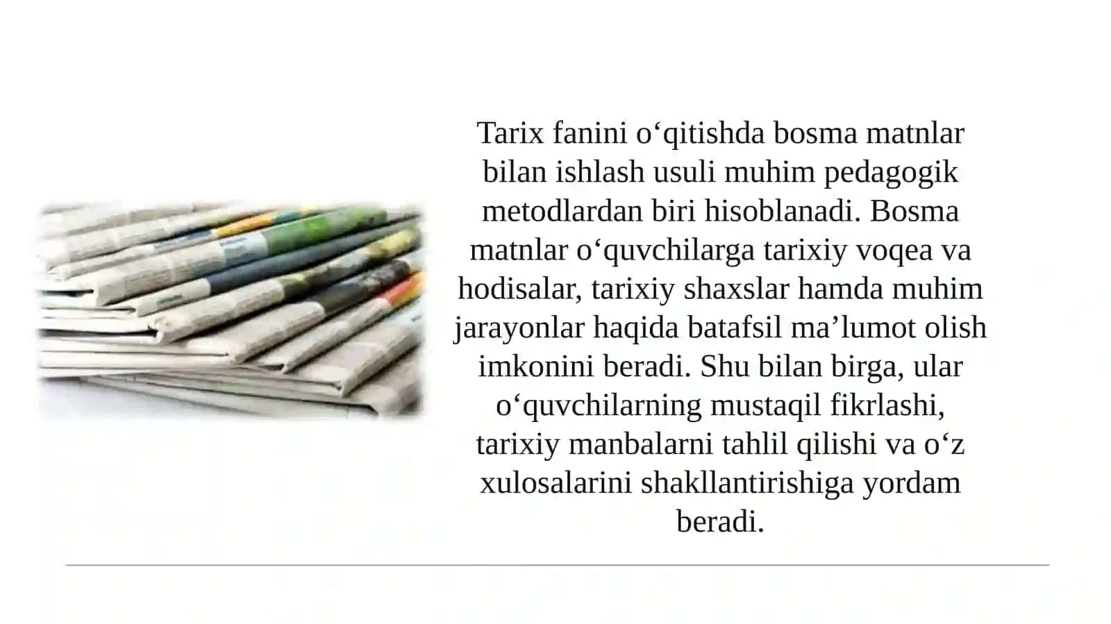 Tarix ta’limida bosma matnlar bilan ishlash usuli 4