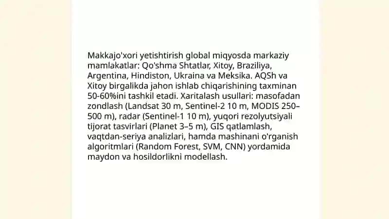 Jahon bo'yicha asosiy qishloq xo'jaligi mahsulotlarini yetishtirish kartasini chizish va tahlil qilish 4