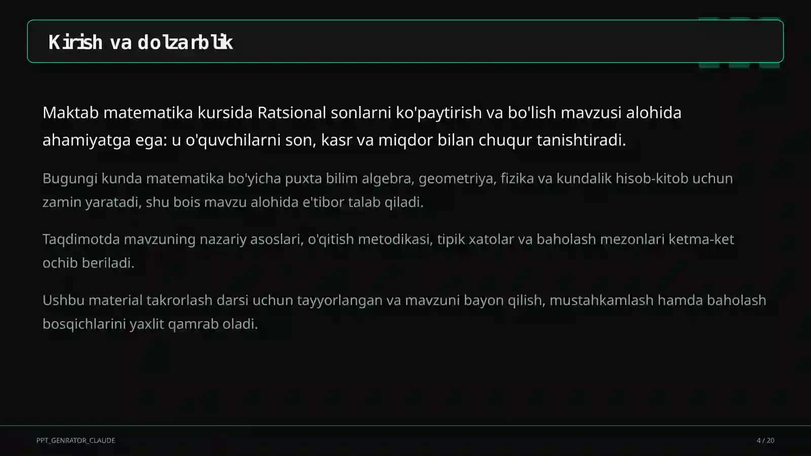 Ratsional sonlarni ko'paytirish va bo'lish (6-sinf) 4