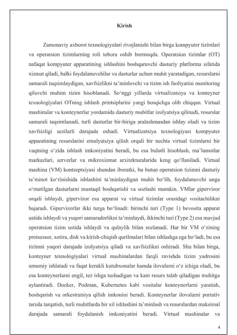 Virtual mashinalar va konteyner texnologiyalarida operatsion tizimlarning ishlash prinsiplari 4