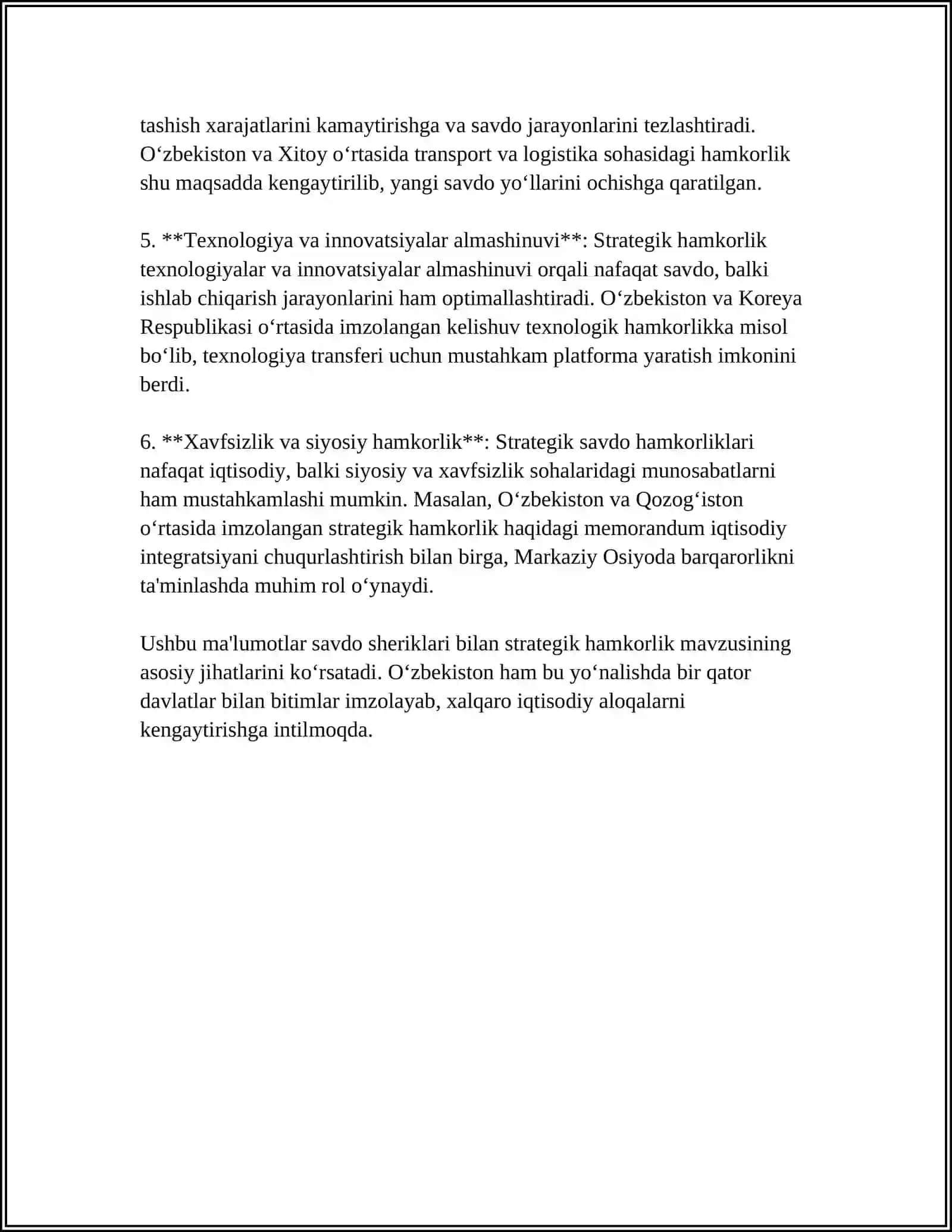 O’ZBEKISTON TASHQI IQTISODIY ALOQALARINING USTUVOR YO’NALISHLARI 4