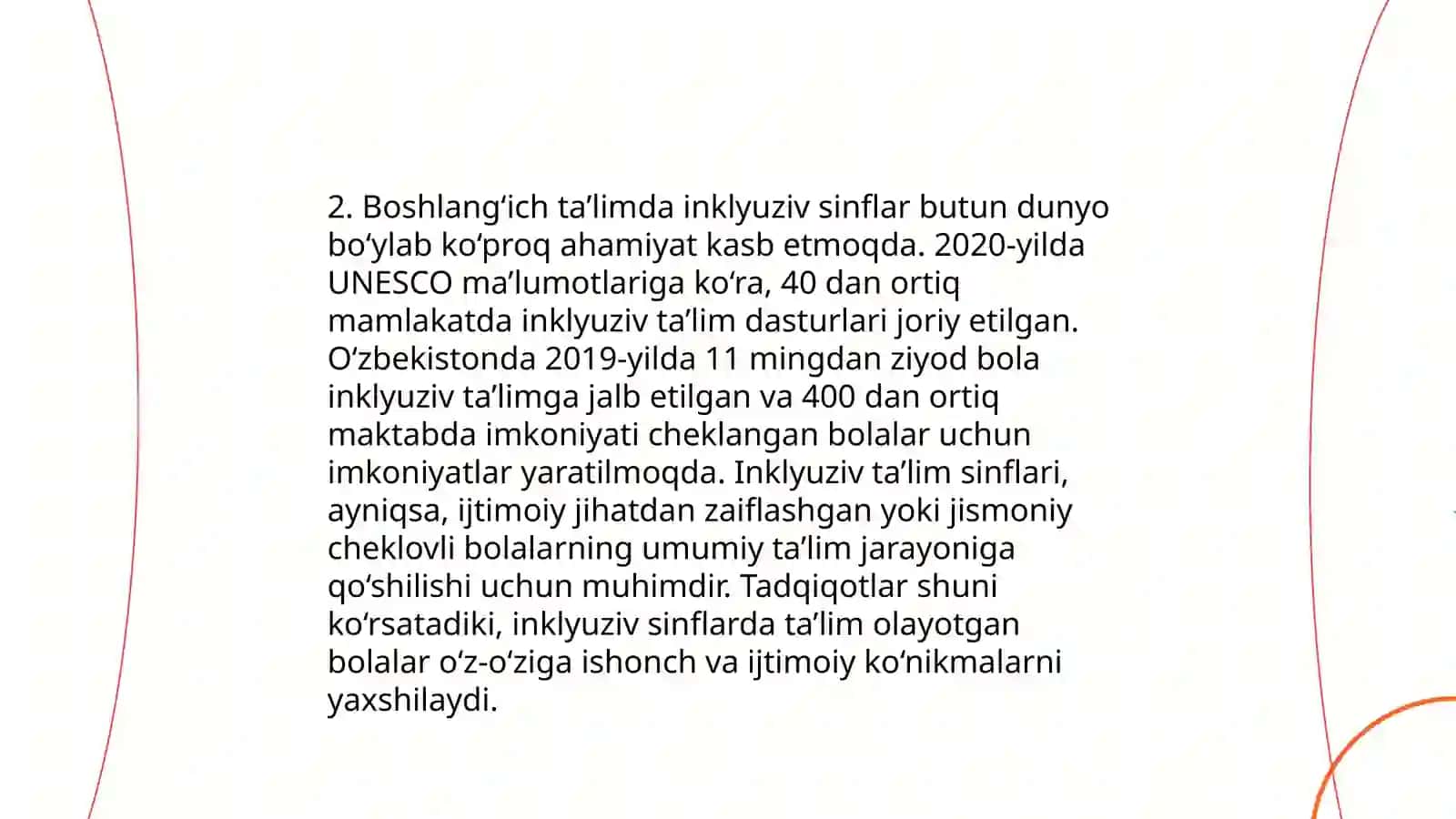 Inklyuziv talim sinflari va boshlangich tayanch korreksion sinflarga qabul qilinmaydigan bolalar toifalari haqida tushuncha 4