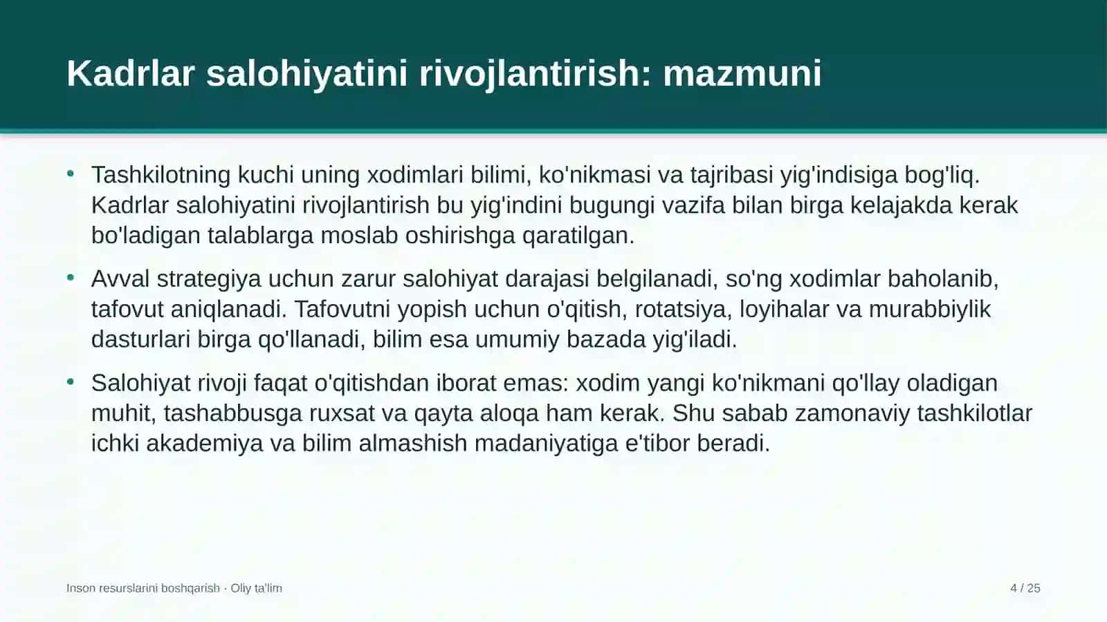 Inson resurslarini boshqarish · Oliy ta'lim 4