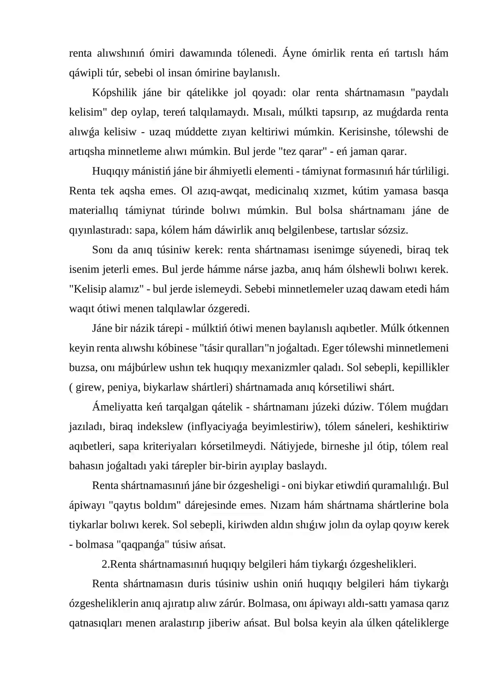 Renta shártnamasınıń túsinigi hám huqıqıy belgileri 4