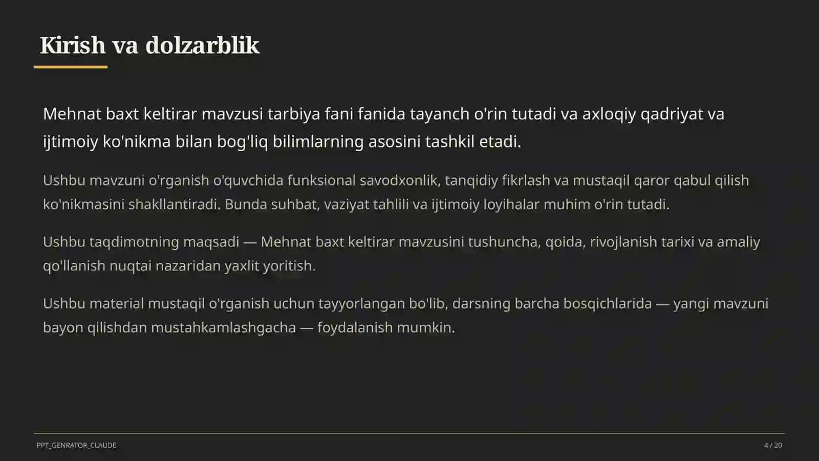 Mehnat baxt keltirar (3-sinf) Ta'lim Dasturi 4