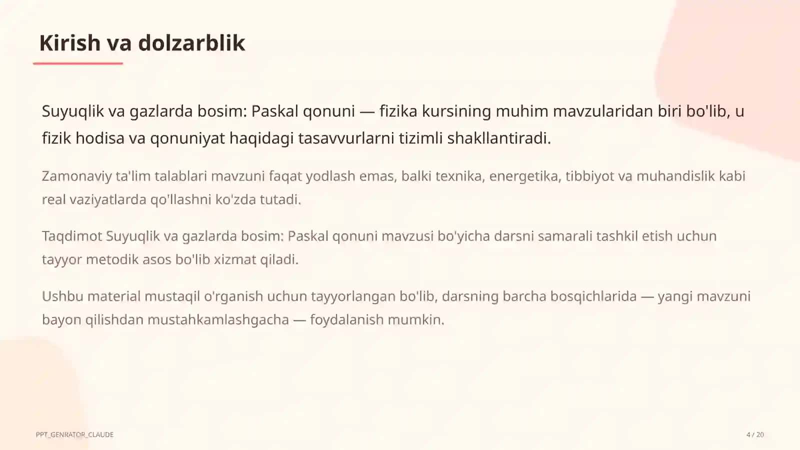 Suyuqlik va gazlarda bosim: Paskal qonuni (7-sinf) 4