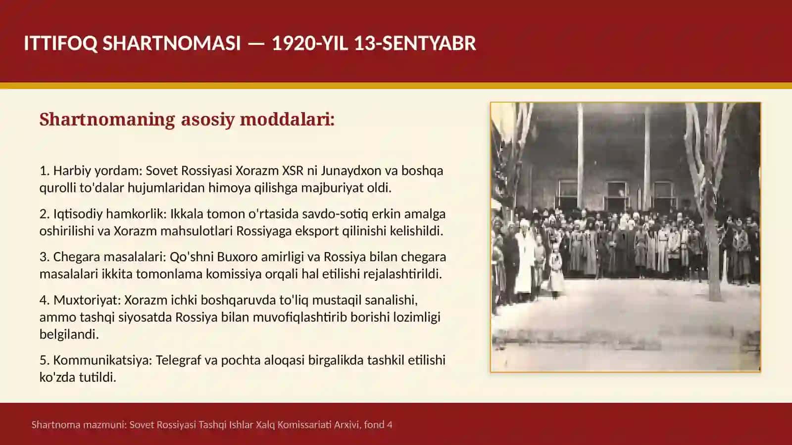 XIVA XONLIGI va RESPUBLIKAGA o'tish jarayonlari (1920-1924 yy.) 4