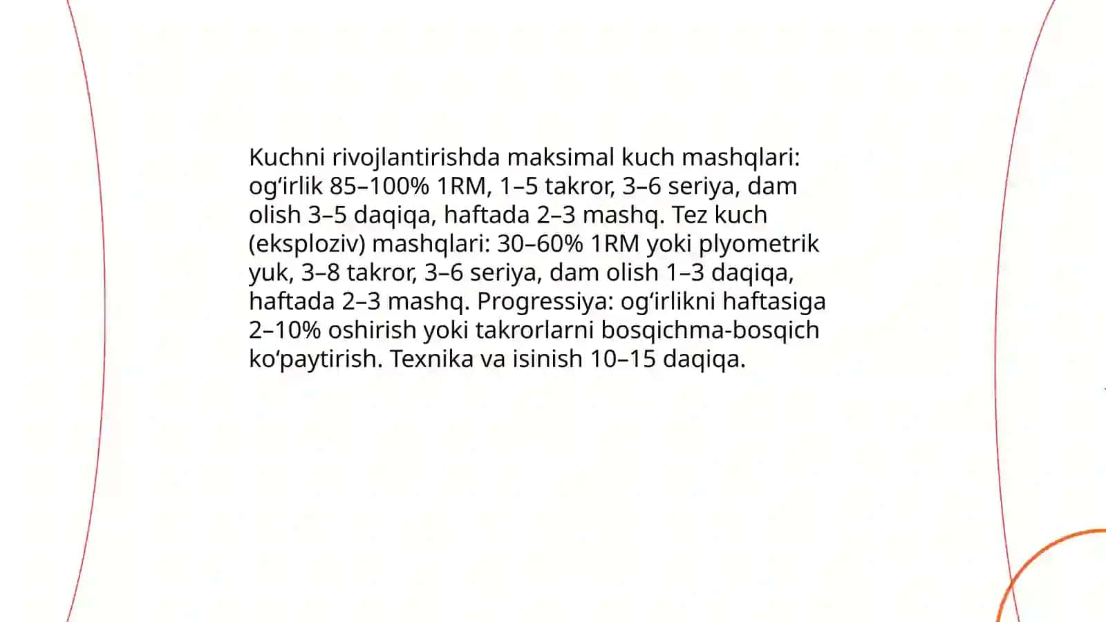 Jismoniy sifatlarni ( kuch, tezkorlik, chaqqonlik, egiluvchanlik, chidamlilik) tarbiyalash metodikasi 4
