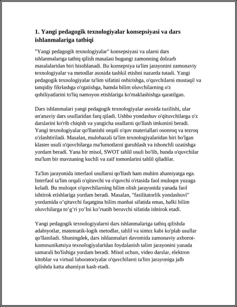 YANGI PEDOGOGIK TEXNOLOGIYA VA FAOL PEDOGOGIK METODLAR ASOSIDA DARS ISHLANMALARNI TUZISH VA TAHLIL QILISH 4
