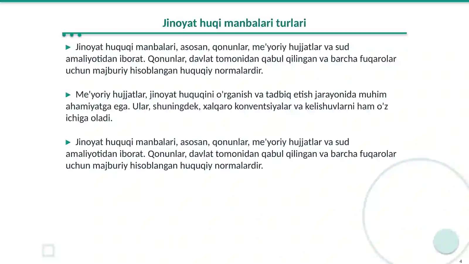 Jinoyat huquqi fanining manbalari 4