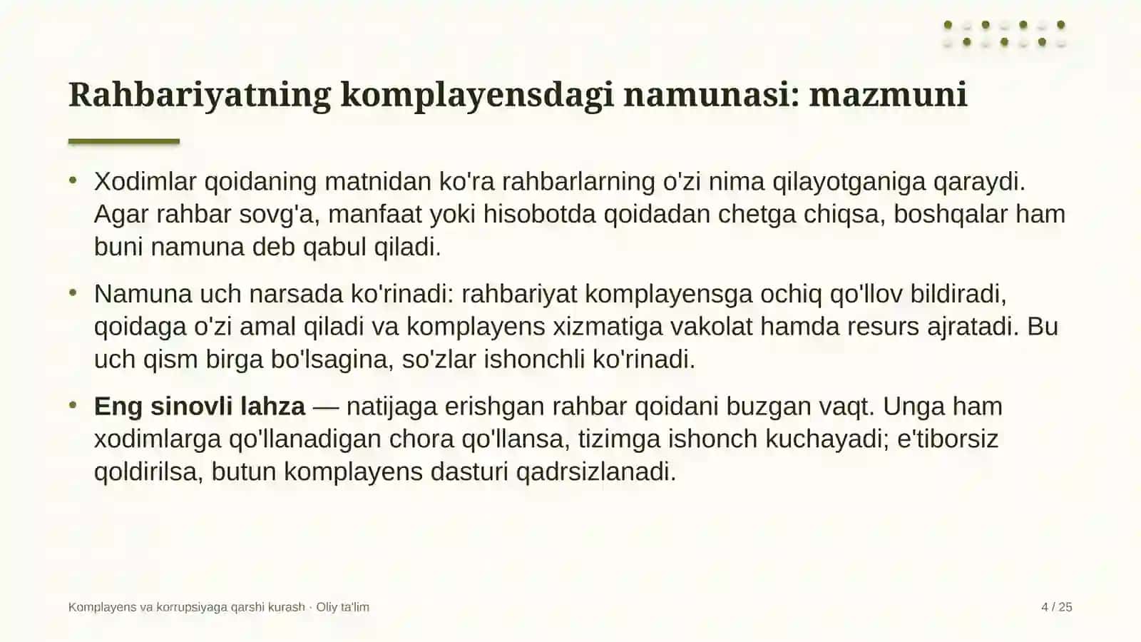 Yaylov chorvachiligida yuqori rahbariyatning komplayensdagi namunasini ta'minlash 4
