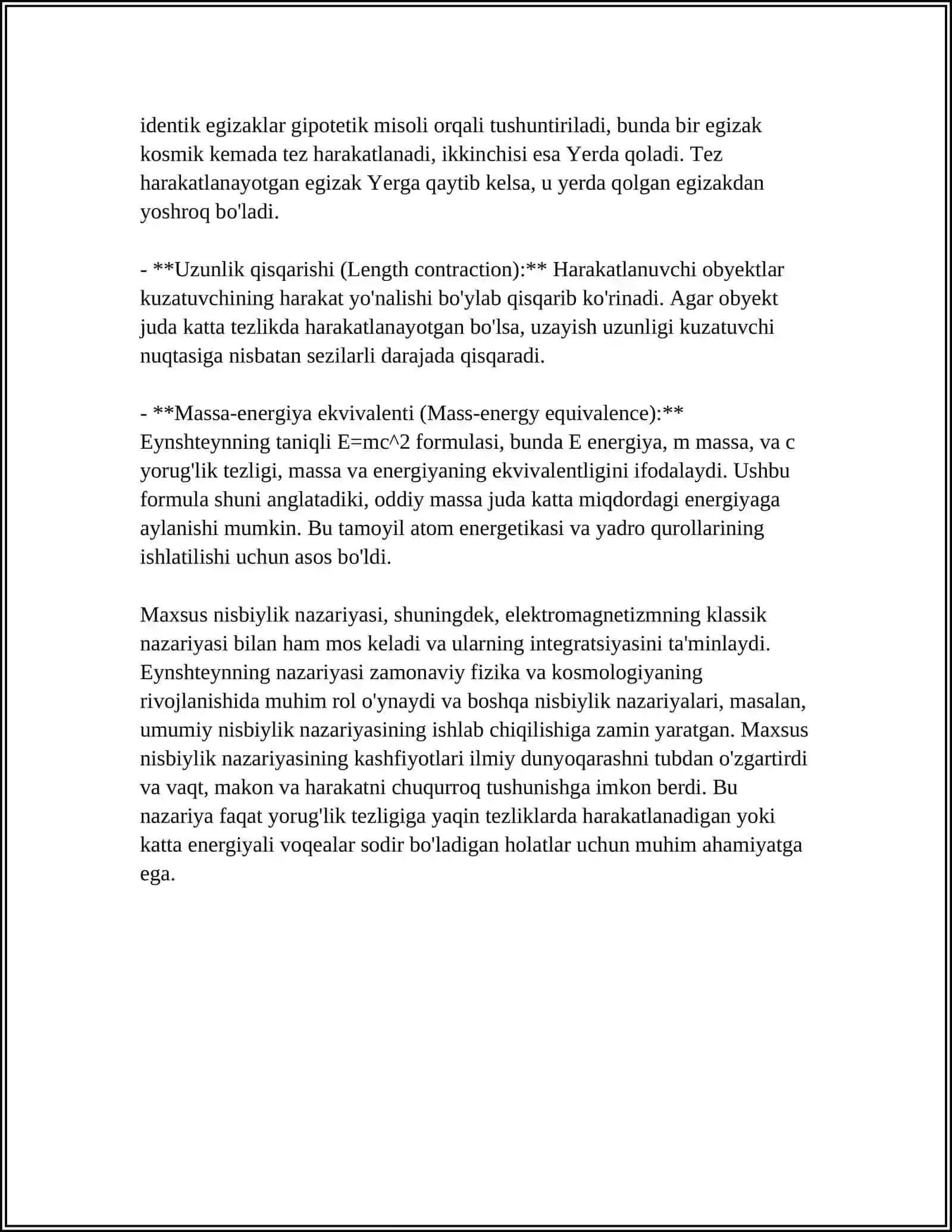 NISBIYLIK NAZARYASI ELEMENTLARI. RELYATIVISTIK DINAMIKA ASOSLARI. MARKAZIY MAYDONGA HARAKAT 4