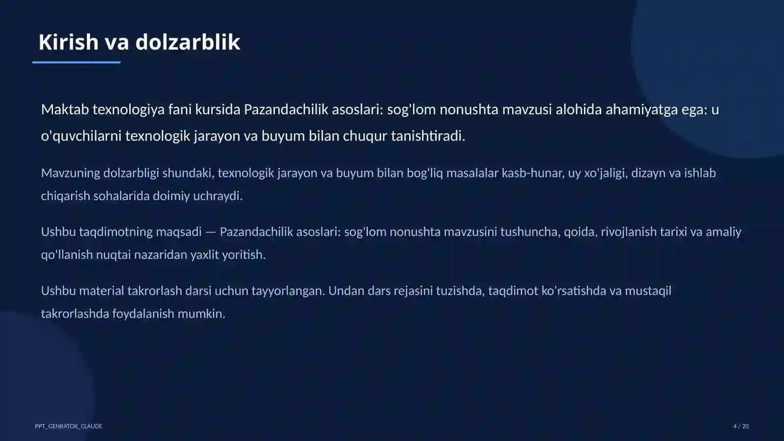 Pazandachilik asoslari: sog'lom nonushta (5-sinf) 4