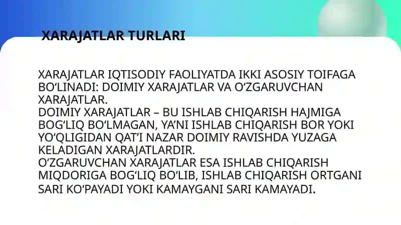 Xarajat tushunchasi 4