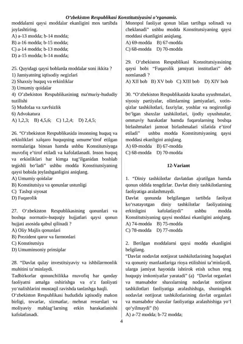 Oʻzbekiston Respublikasi Konstitutsiyasini o’rganamiz 4
