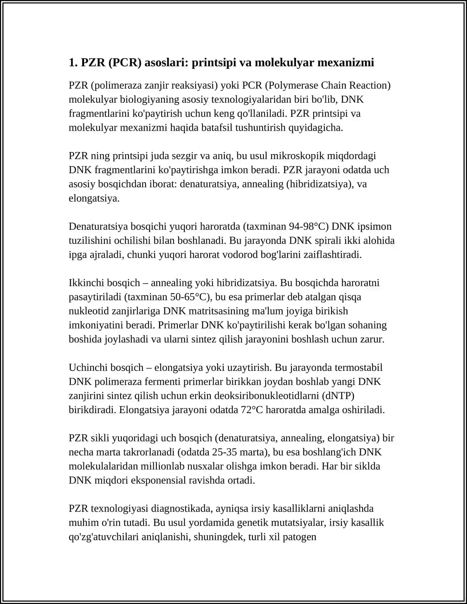 PZR – TASHXIS. MOLEKULAR GENETIKA ASOSLARI VA IRSIY KASALLIKLAR 4