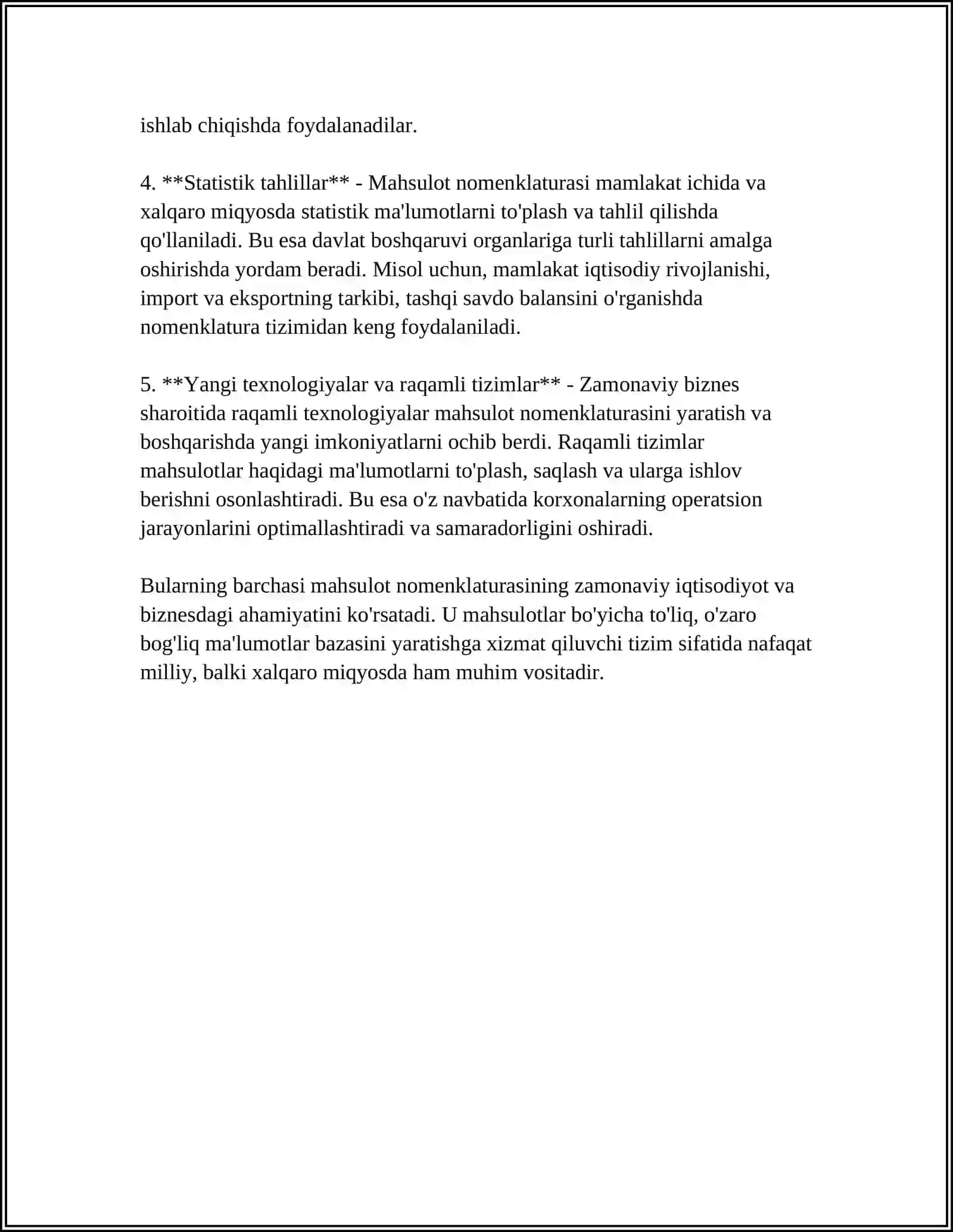 MAHSULOT NOMENKLATURASI VA ASSARTIMENTI HAJMINING TAHLILI, REKERAT/MUSTAQIL ISH 4