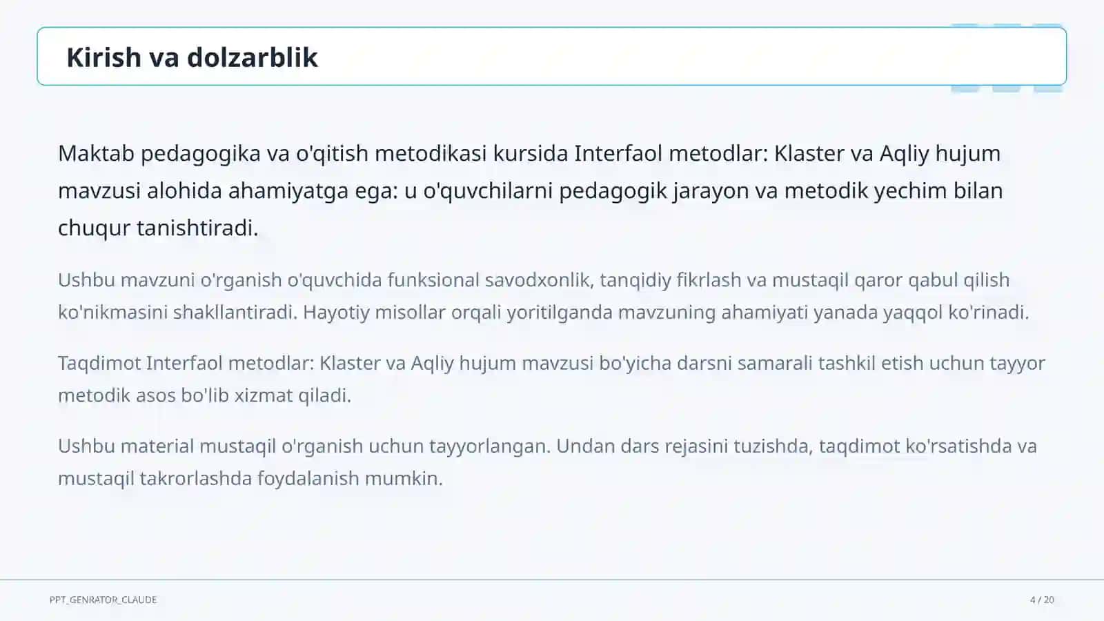 Interfaol metodlar: Klaster va Aqliy hujum 4