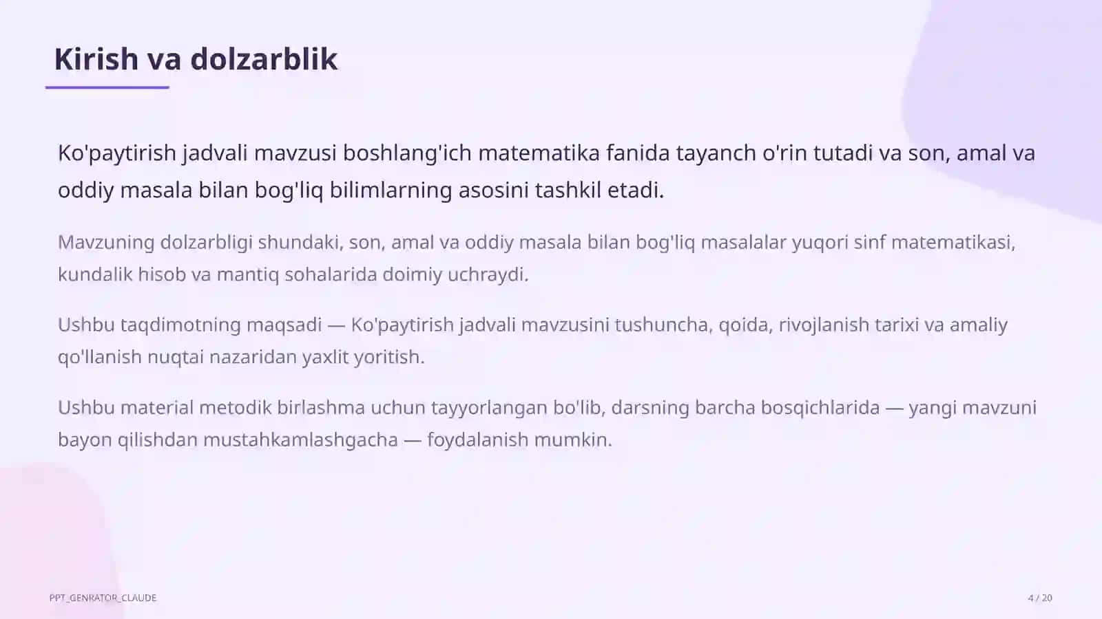 Ko'paytirish jadvali (2-sinf) 4