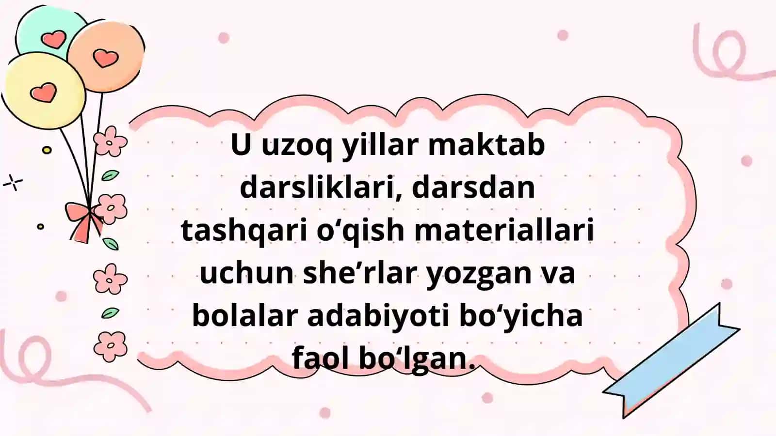 Qambar O‘tayev (Qambar Ota) — o‘zbek bolalar adabiyoti va she’riyatining yorqin namoyandasi. 4