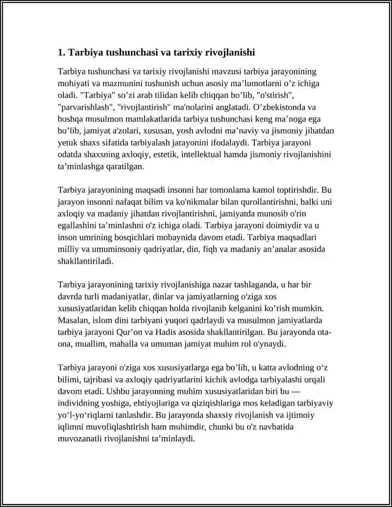 TARBIYA JARAYONINING MOHIYATI VAMAZMUNI. TARBIYA QONUNIYATLARI VA TAMOYILLARI 4